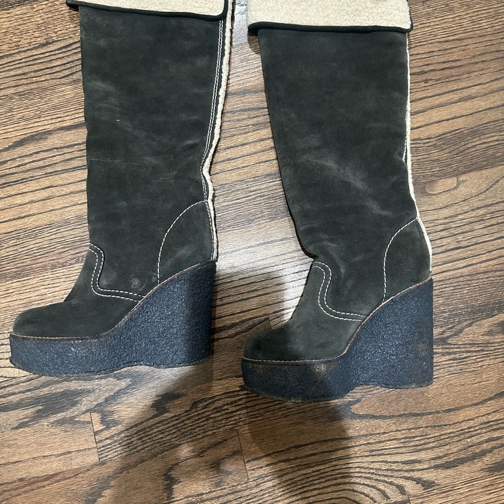 See By Chloe Black Suede Wedge Boots